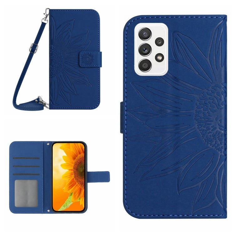 For Samsung Galaxy A73 5G Skin Feel Sun Flower Pattern Flip Leather Phone Case with Lanyard