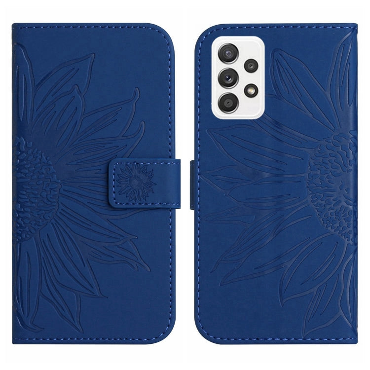 For Samsung Galaxy A73 5G Skin Feel Sun Flower Pattern Flip Leather Phone Case with Lanyard