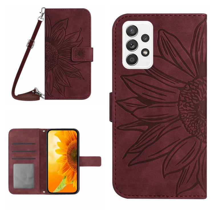 For Samsung Galaxy A73 5G Skin Feel Sun Flower Pattern Flip Leather Phone Case with Lanyard