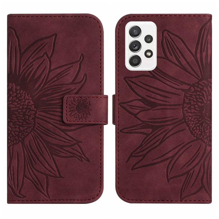 For Samsung Galaxy A73 5G Skin Feel Sun Flower Pattern Flip Leather Phone Case with Lanyard