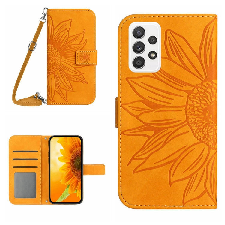 For Samsung Galaxy A73 5G Skin Feel Sun Flower Pattern Flip Leather Phone Case with Lanyard