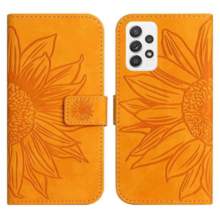 For Samsung Galaxy A73 5G Skin Feel Sun Flower Pattern Flip Leather Phone Case with Lanyard