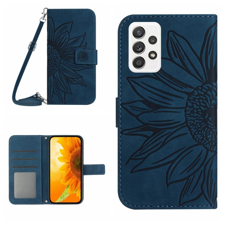For Samsung Galaxy A73 5G Skin Feel Sun Flower Pattern Flip Leather Phone Case with Lanyard
