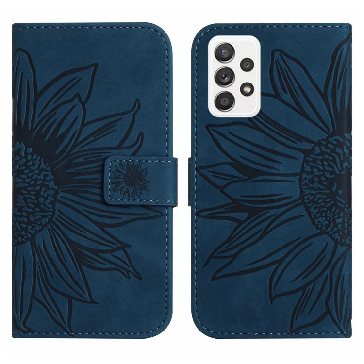 For Samsung Galaxy A73 5G Skin Feel Sun Flower Pattern Flip Leather Phone Case with Lanyard