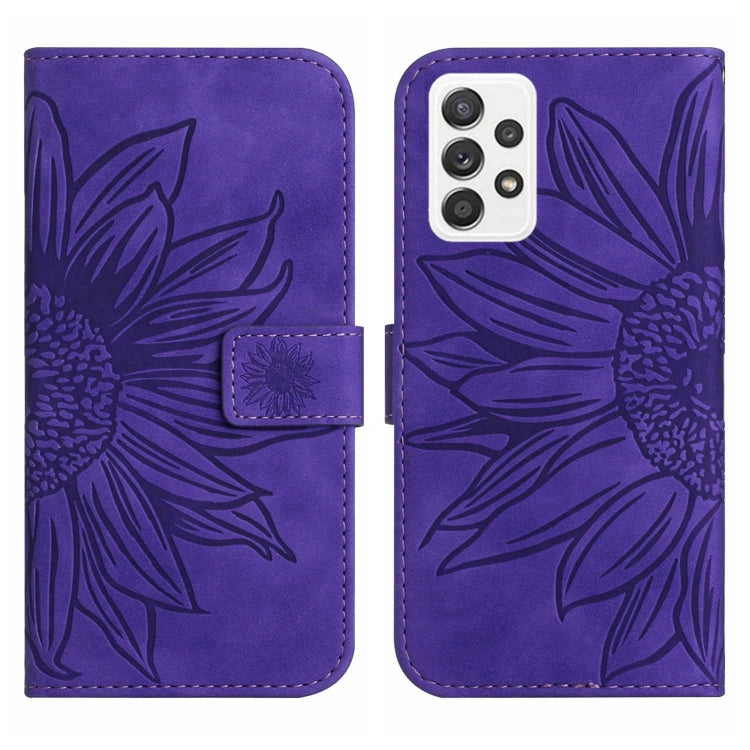 For Samsung Galaxy A73 5G Skin Feel Sun Flower Pattern Flip Leather Phone Case with Lanyard