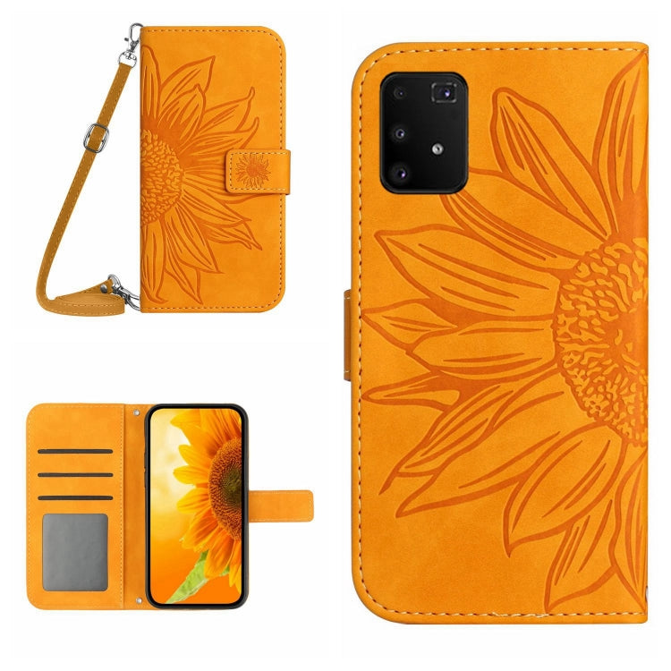 For Samsung Galaxy A91/S10 Lite Skin Feel Sun Flower Pattern Flip Leather Phone Case with Lanyard