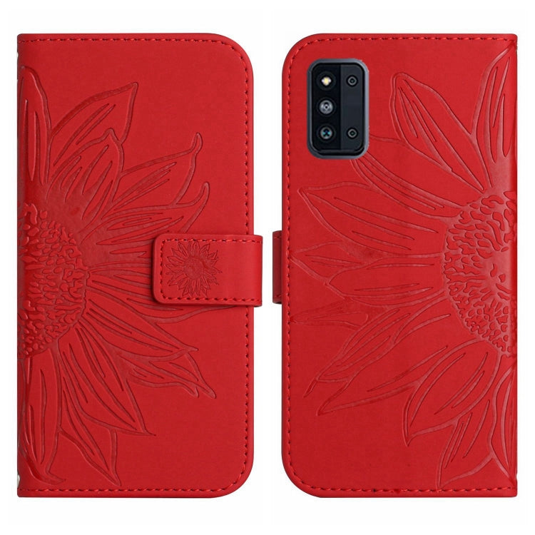 For Samsung Galaxy F52 5G Skin Feel Sun Flower Pattern Flip Leather Phone Case with Lanyard