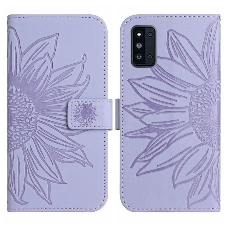 For Samsung Galaxy F52 5G Skin Feel Sun Flower Pattern Flip Leather Phone Case with Lanyard