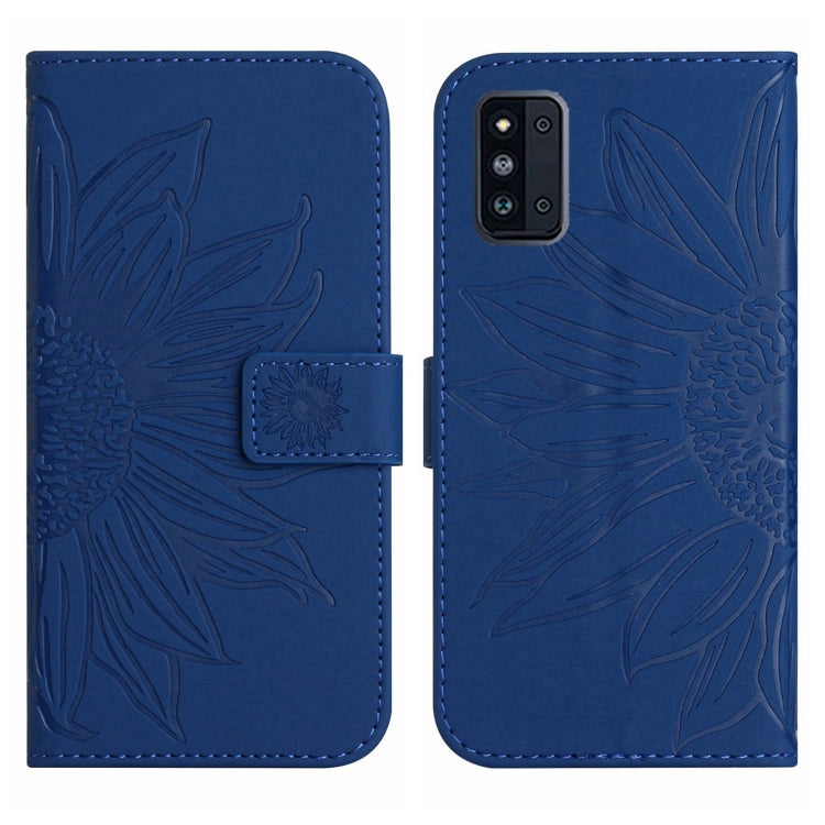 For Samsung Galaxy F52 5G Skin Feel Sun Flower Pattern Flip Leather Phone Case with Lanyard