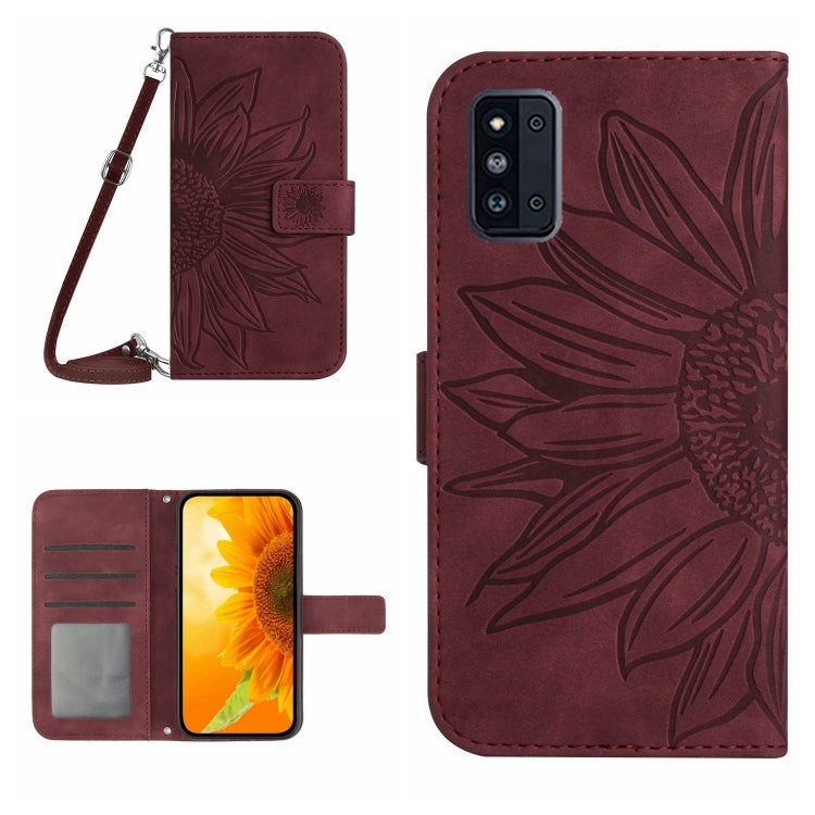 For Samsung Galaxy F52 5G Skin Feel Sun Flower Pattern Flip Leather Phone Case with Lanyard
