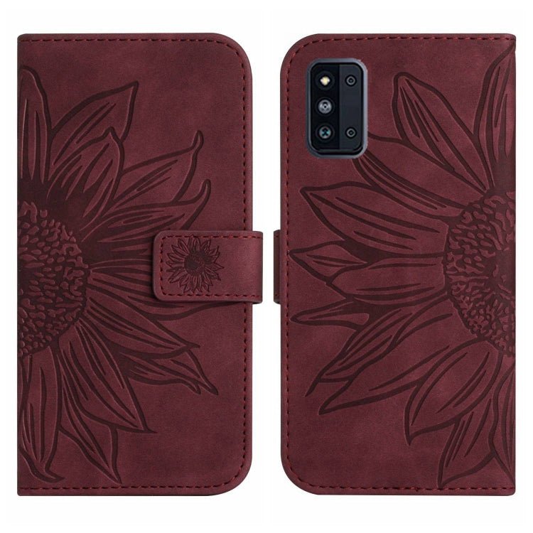 For Samsung Galaxy F52 5G Skin Feel Sun Flower Pattern Flip Leather Phone Case with Lanyard