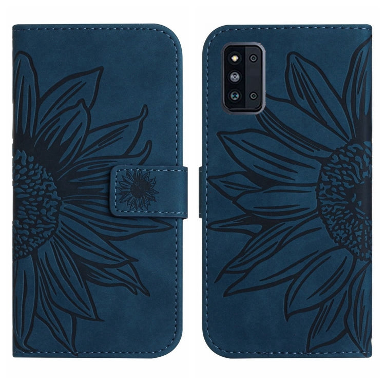 For Samsung Galaxy F52 5G Skin Feel Sun Flower Pattern Flip Leather Phone Case with Lanyard