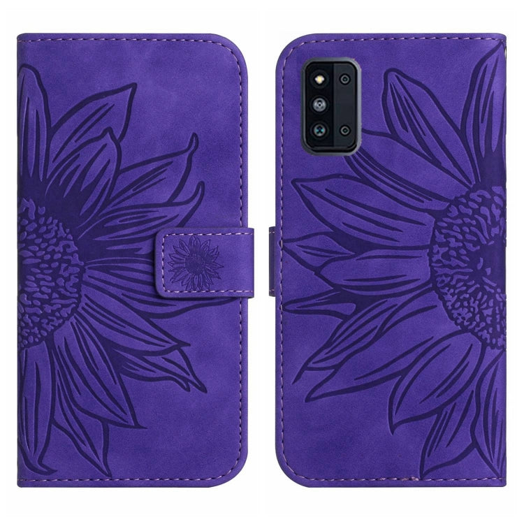 For Samsung Galaxy F52 5G Skin Feel Sun Flower Pattern Flip Leather Phone Case with Lanyard