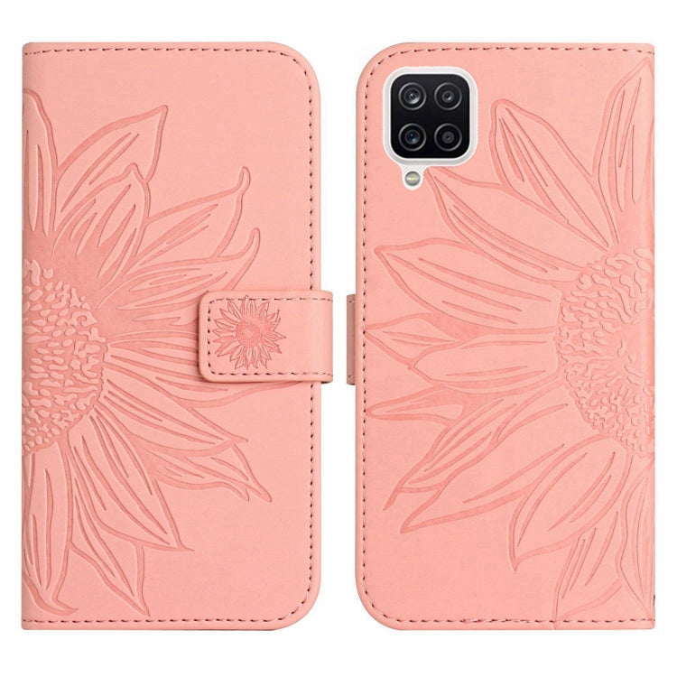 For Samsung Galaxy F62/M62 Skin Feel Sun Flower Pattern Flip Leather Phone Case with Lanyard