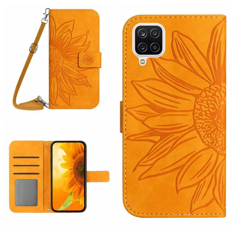 For Samsung Galaxy F62/M62 Skin Feel Sun Flower Pattern Flip Leather Phone Case with Lanyard