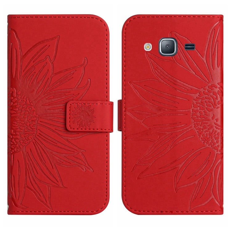 For Samsung Galaxy J2 Prime Skin Feel Sun Flower Pattern Flip Leather Phone Case with Lanyard