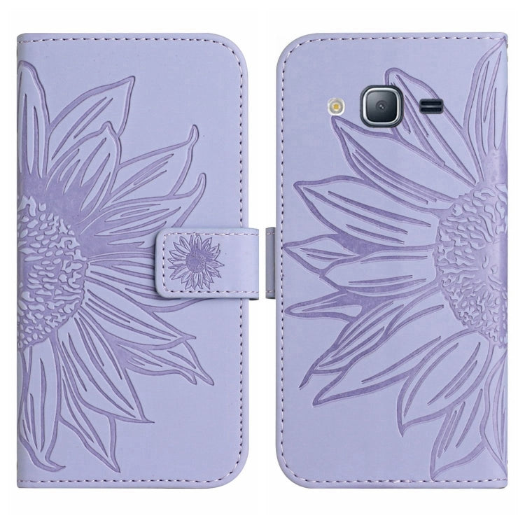 For Samsung Galaxy J2 Prime Skin Feel Sun Flower Pattern Flip Leather Phone Case with Lanyard