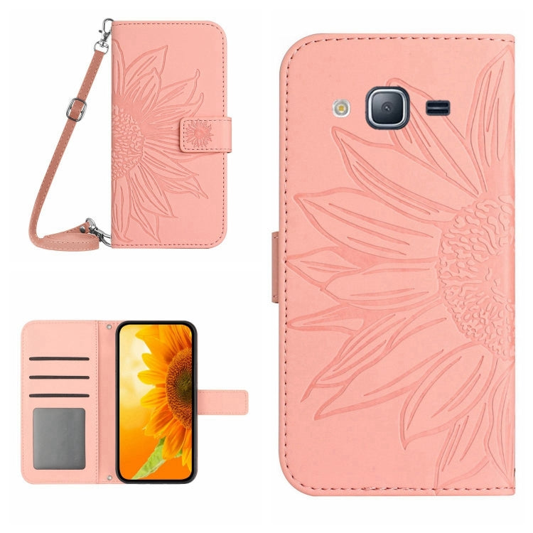 For Samsung Galaxy J2 Prime Skin Feel Sun Flower Pattern Flip Leather Phone Case with Lanyard
