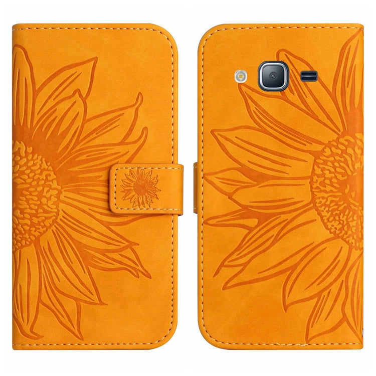 For Samsung Galaxy J2 Prime Skin Feel Sun Flower Pattern Flip Leather Phone Case with Lanyard
