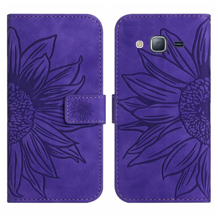 For Samsung Galaxy J2 Prime Skin Feel Sun Flower Pattern Flip Leather Phone Case with Lanyard