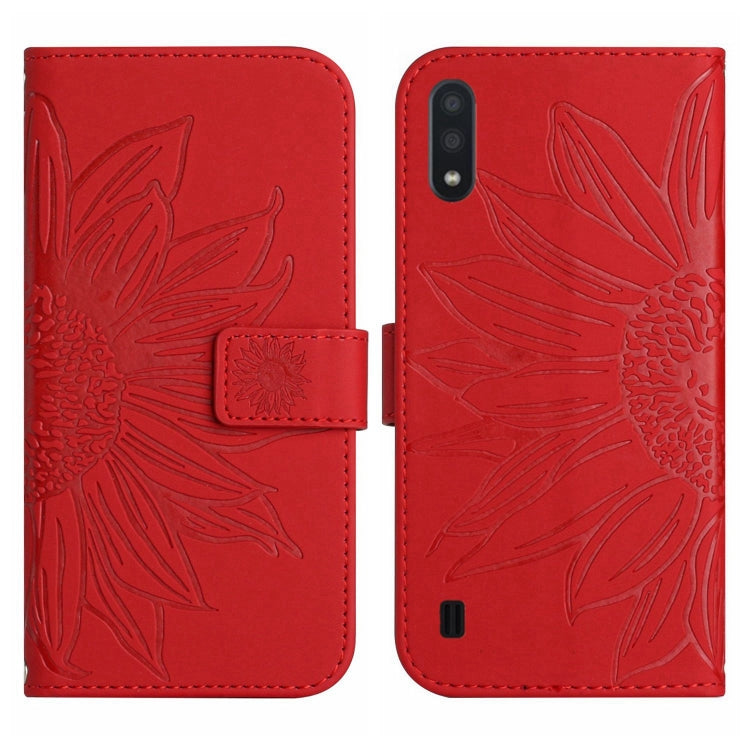 For Samsung Galaxy M10/A10 Skin Feel Sun Flower Pattern Flip Leather Phone Case with Lanyard