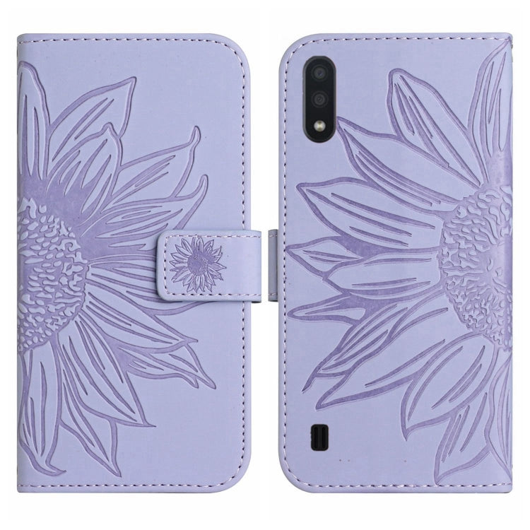 For Samsung Galaxy M10/A10 Skin Feel Sun Flower Pattern Flip Leather Phone Case with Lanyard