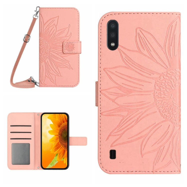 For Samsung Galaxy M10/A10 Skin Feel Sun Flower Pattern Flip Leather Phone Case with Lanyard