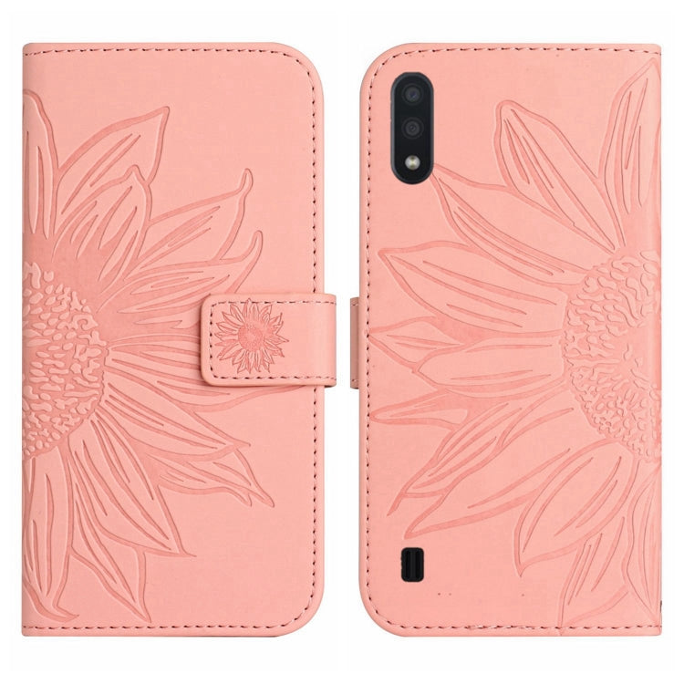 For Samsung Galaxy M10/A10 Skin Feel Sun Flower Pattern Flip Leather Phone Case with Lanyard