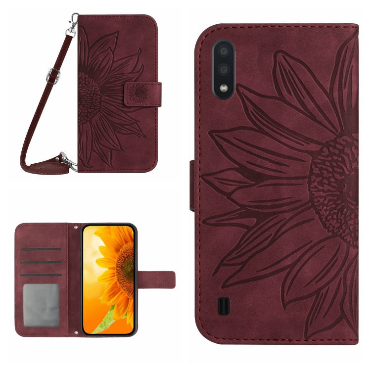 For Samsung Galaxy M10/A10 Skin Feel Sun Flower Pattern Flip Leather Phone Case with Lanyard