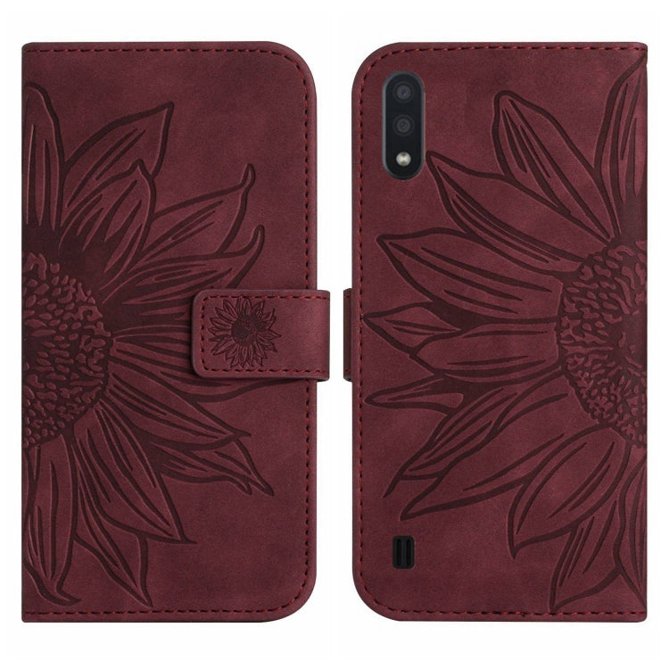 For Samsung Galaxy M10/A10 Skin Feel Sun Flower Pattern Flip Leather Phone Case with Lanyard