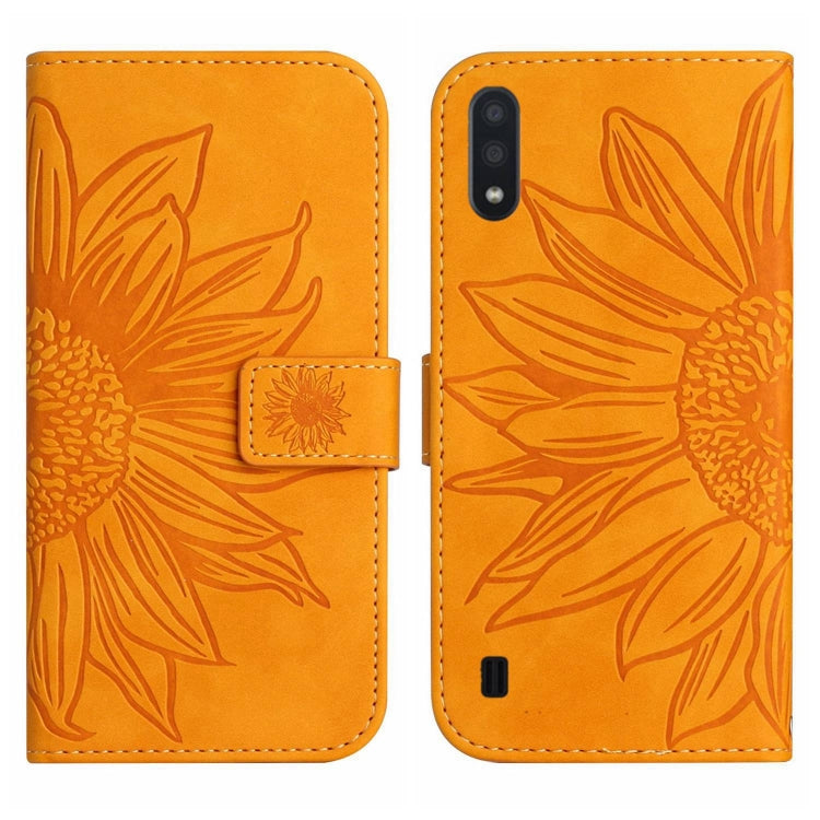 For Samsung Galaxy M10/A10 Skin Feel Sun Flower Pattern Flip Leather Phone Case with Lanyard