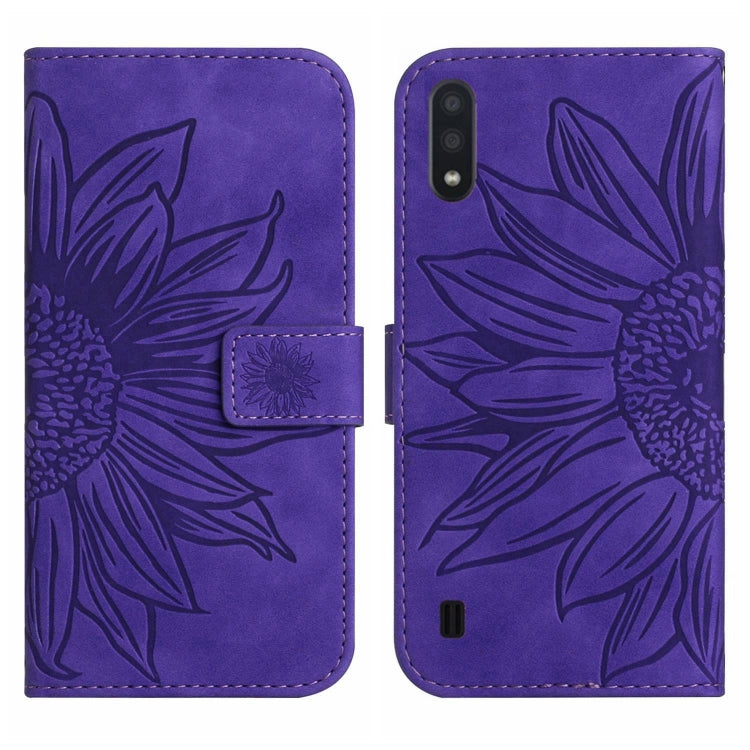 For Samsung Galaxy M10/A10 Skin Feel Sun Flower Pattern Flip Leather Phone Case with Lanyard
