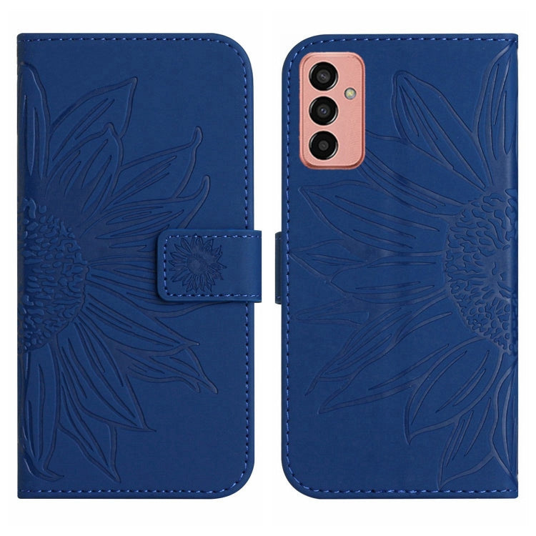 For Samsung Galaxy M13 Skin Feel Sun Flower Pattern Flip Leather Phone Case with Lanyard