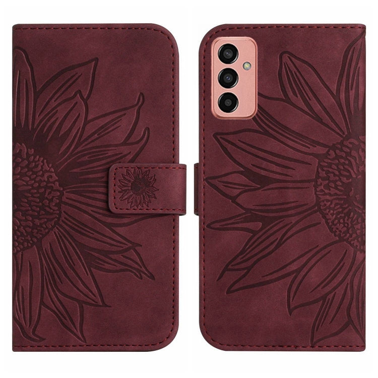 For Samsung Galaxy M13 Skin Feel Sun Flower Pattern Flip Leather Phone Case with Lanyard