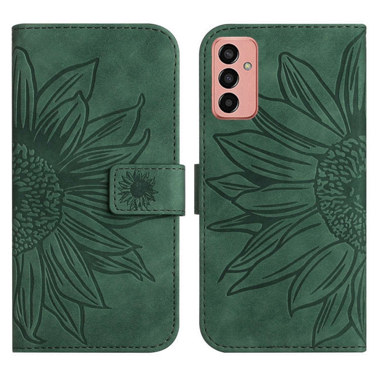 For Samsung Galaxy M13 Skin Feel Sun Flower Pattern Flip Leather Phone Case with Lanyard