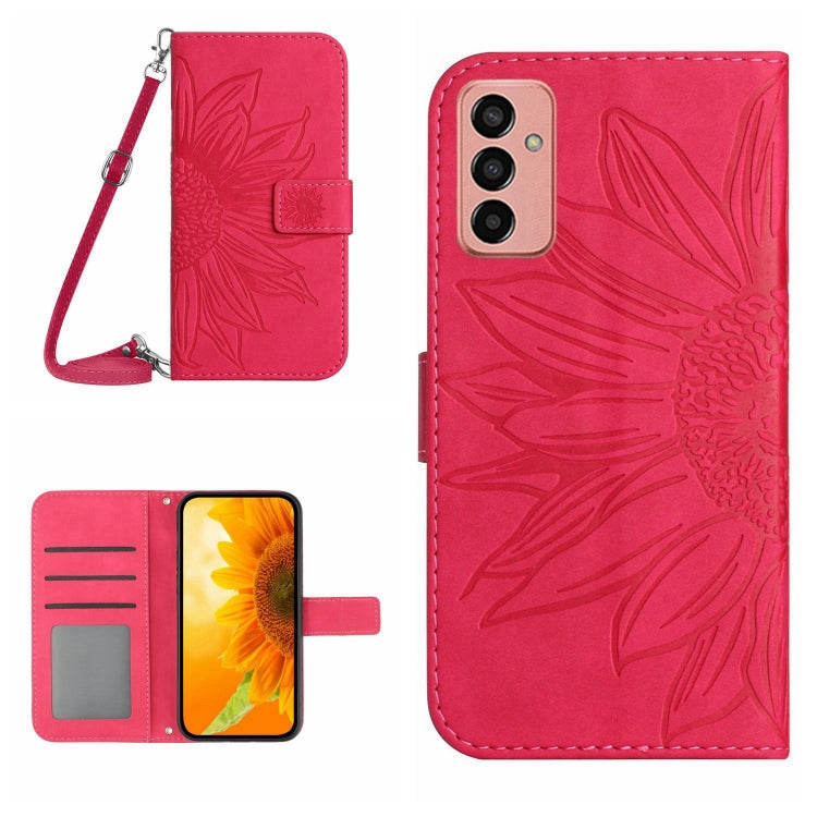 For Samsung Galaxy M13 Skin Feel Sun Flower Pattern Flip Leather Phone Case with Lanyard