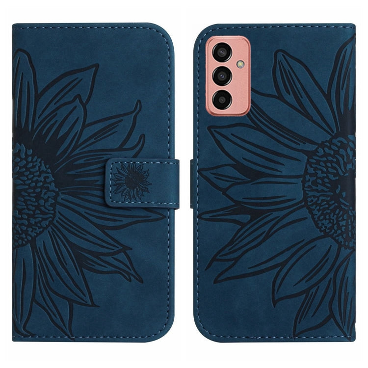For Samsung Galaxy M13 Skin Feel Sun Flower Pattern Flip Leather Phone Case with Lanyard
