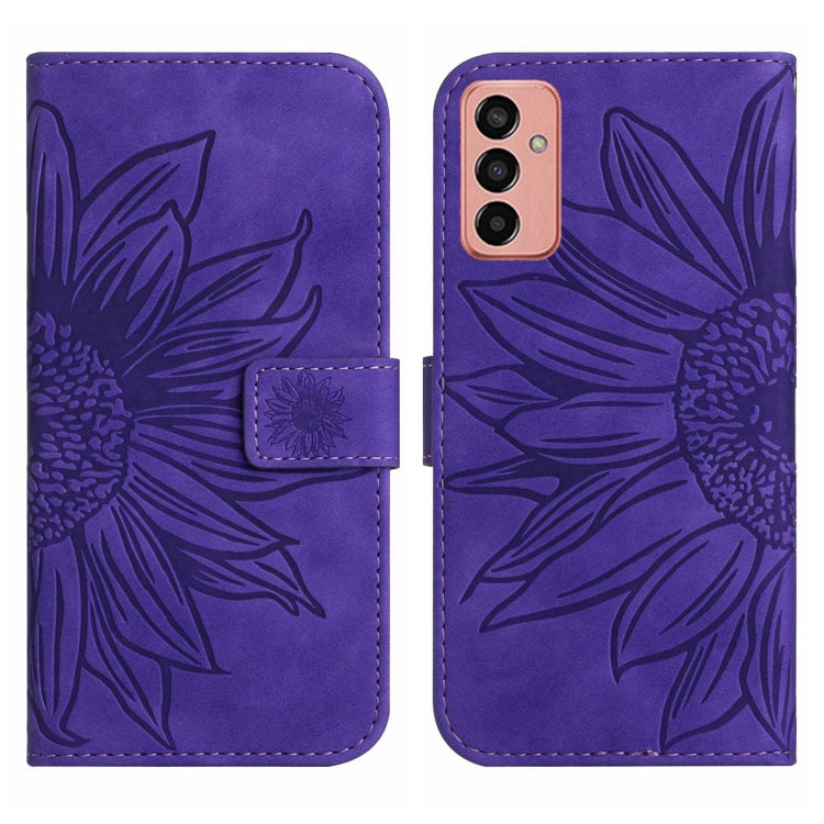 For Samsung Galaxy M13 Skin Feel Sun Flower Pattern Flip Leather Phone Case with Lanyard