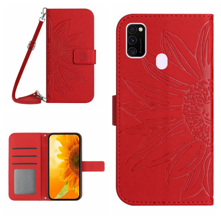For Samsung Galaxy M21/M30S Skin Feel Sun Flower Pattern Flip Leather Phone Case with Lanyard
