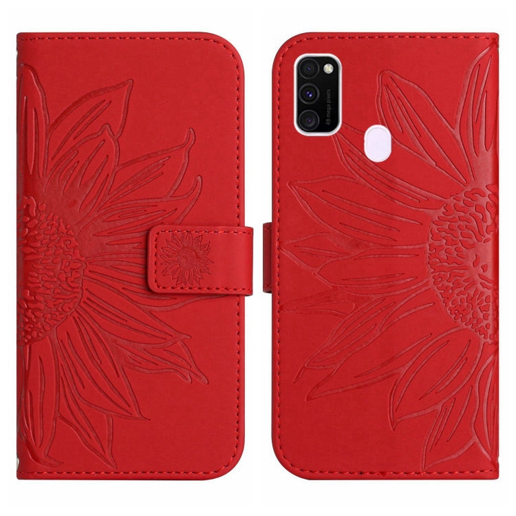 For Samsung Galaxy M21/M30S Skin Feel Sun Flower Pattern Flip Leather Phone Case with Lanyard