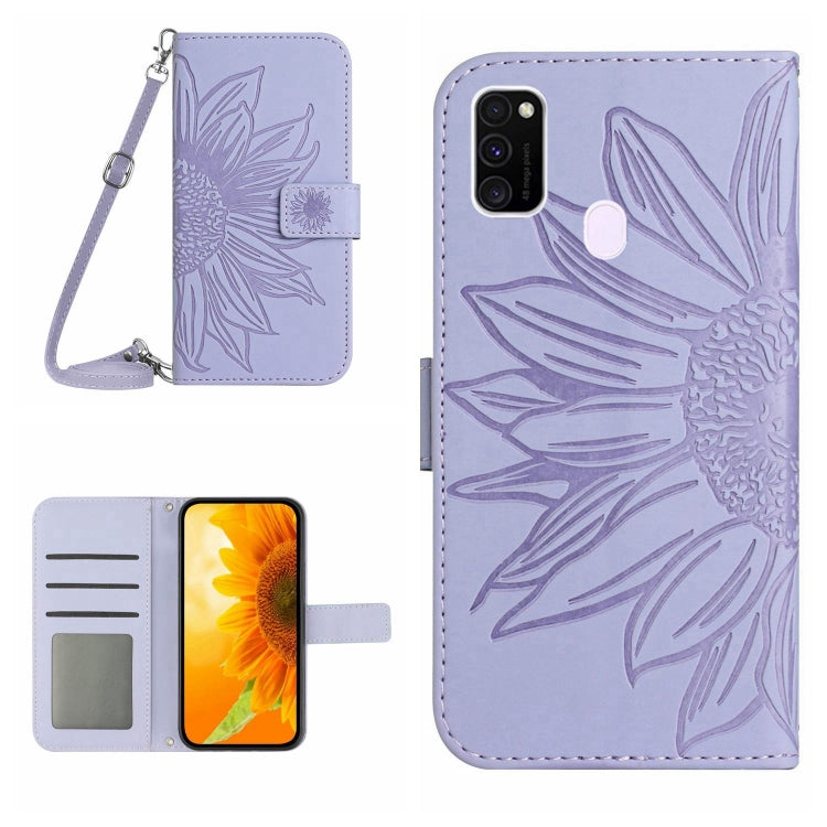 For Samsung Galaxy M21/M30S Skin Feel Sun Flower Pattern Flip Leather Phone Case with Lanyard