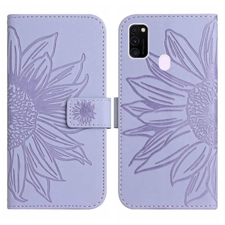 For Samsung Galaxy M21/M30S Skin Feel Sun Flower Pattern Flip Leather Phone Case with Lanyard