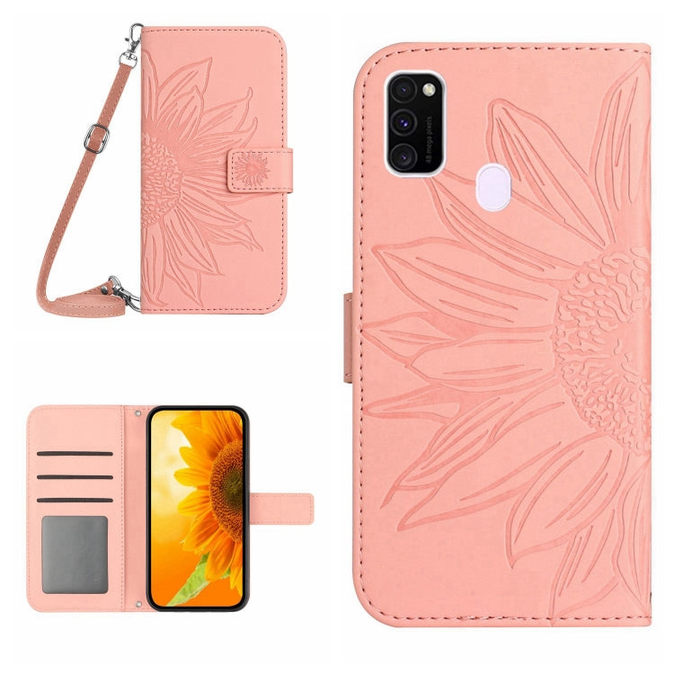 For Samsung Galaxy M21/M30S Skin Feel Sun Flower Pattern Flip Leather Phone Case with Lanyard