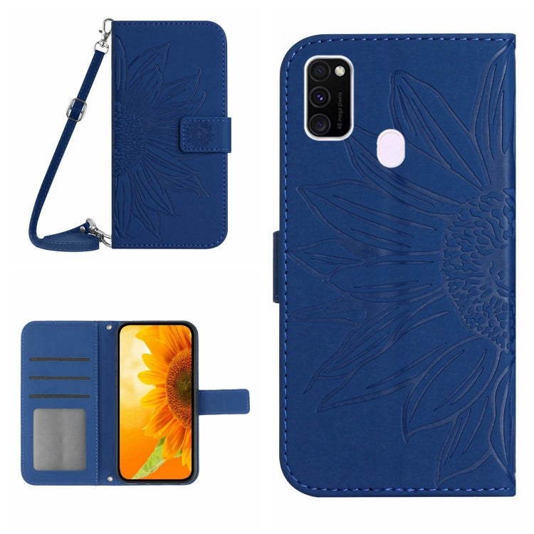 For Samsung Galaxy M21/M30S Skin Feel Sun Flower Pattern Flip Leather Phone Case with Lanyard