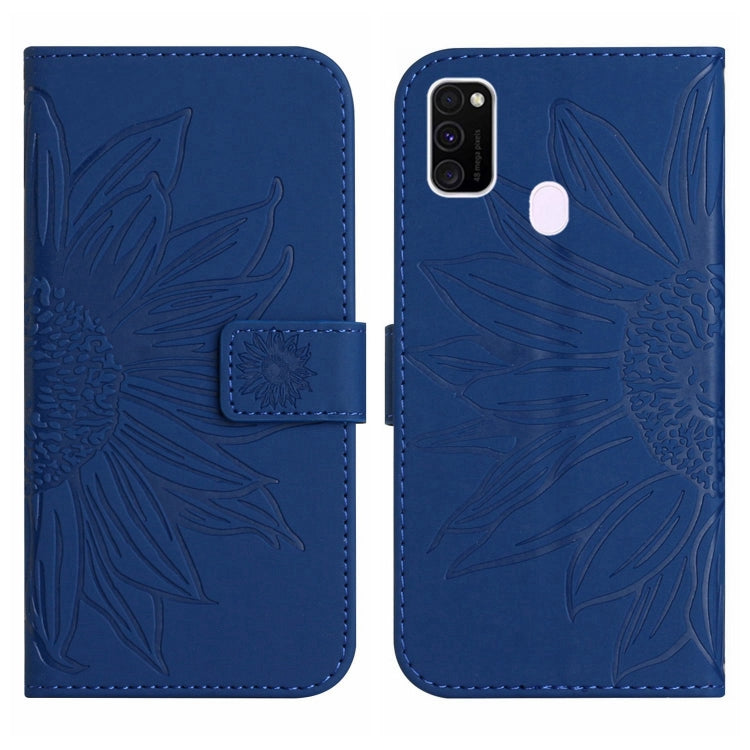 For Samsung Galaxy M21/M30S Skin Feel Sun Flower Pattern Flip Leather Phone Case with Lanyard