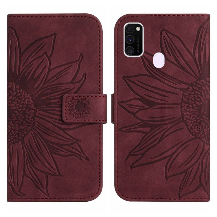 For Samsung Galaxy M21/M30S Skin Feel Sun Flower Pattern Flip Leather Phone Case with Lanyard