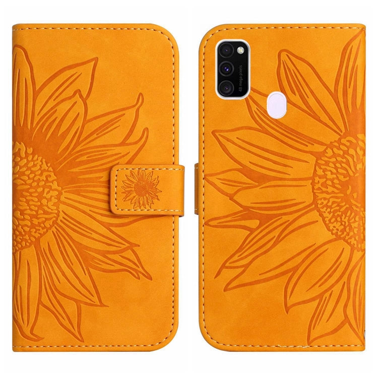 For Samsung Galaxy M21/M30S Skin Feel Sun Flower Pattern Flip Leather Phone Case with Lanyard