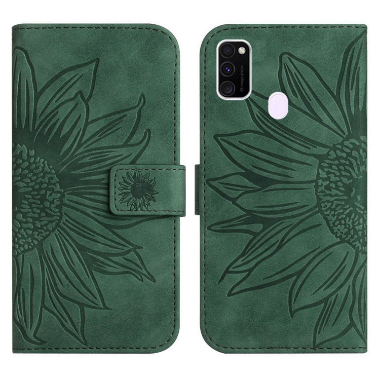 For Samsung Galaxy M21/M30S Skin Feel Sun Flower Pattern Flip Leather Phone Case with Lanyard