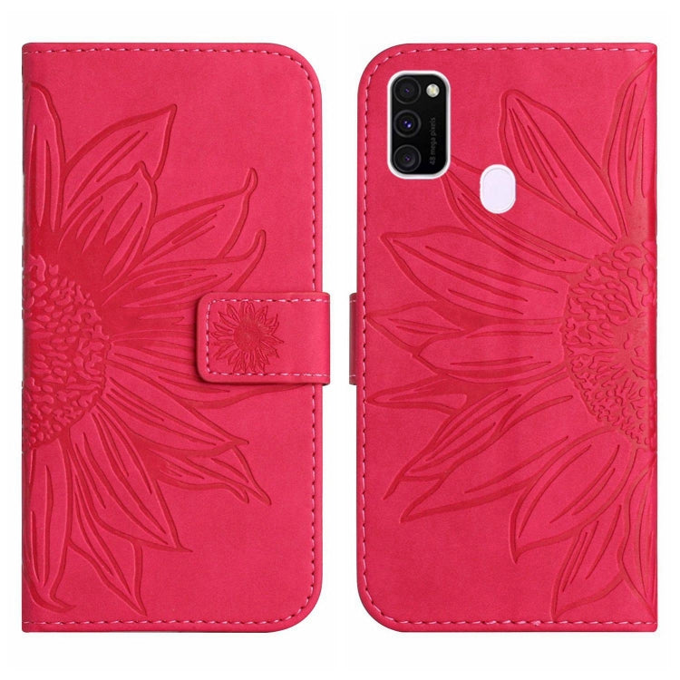 For Samsung Galaxy M21/M30S Skin Feel Sun Flower Pattern Flip Leather Phone Case with Lanyard