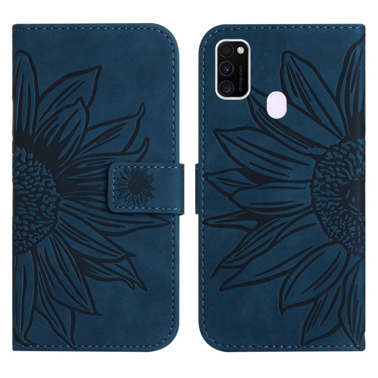 For Samsung Galaxy M21/M30S Skin Feel Sun Flower Pattern Flip Leather Phone Case with Lanyard